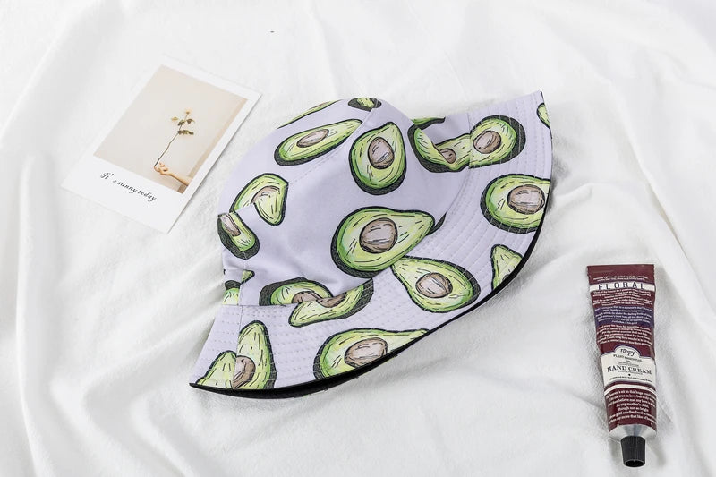 Bucket Hats with fruit and other stuff