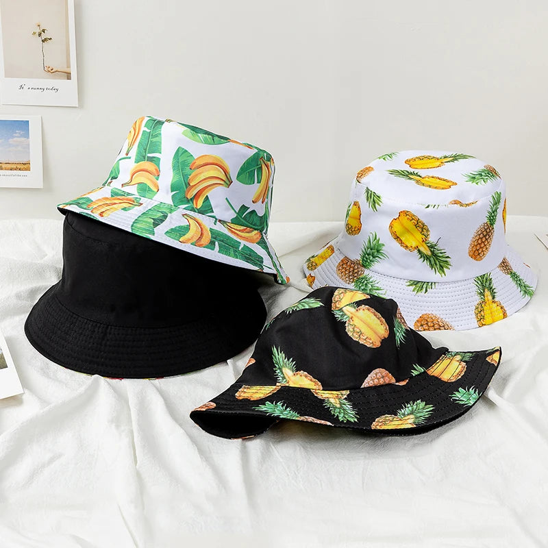 Bucket Hats with fruit and other stuff