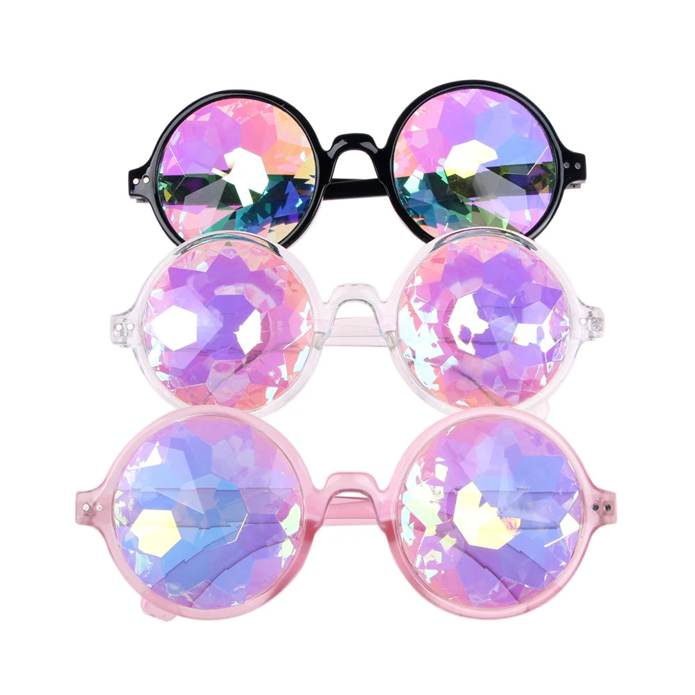 Party Glasses Clear Round Kaleidoscope Eyewears Crystal Lens Rave Men Women Sunglasses Psychedelic Prism Diffracted Eyewears