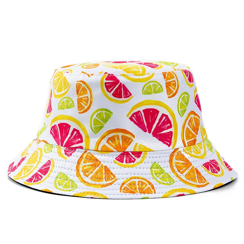 Bucket Hats with fruit and other stuff