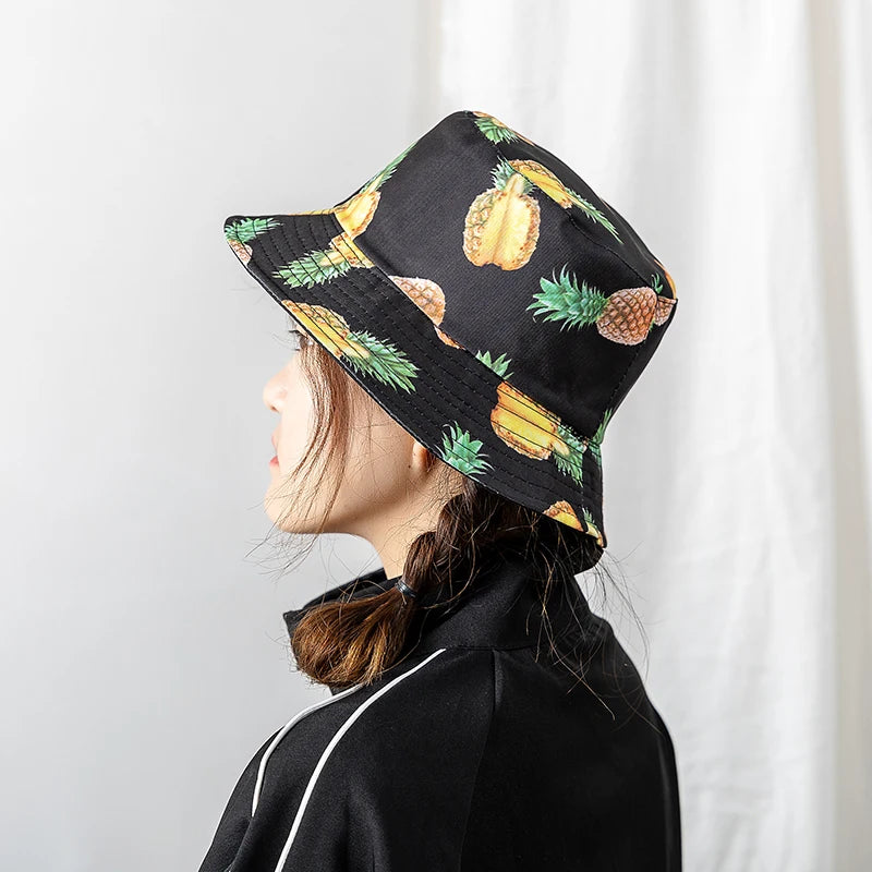 Bucket Hats with fruit and other stuff