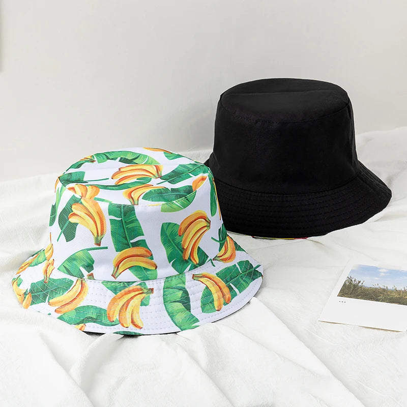 Bucket Hats with fruit and other stuff