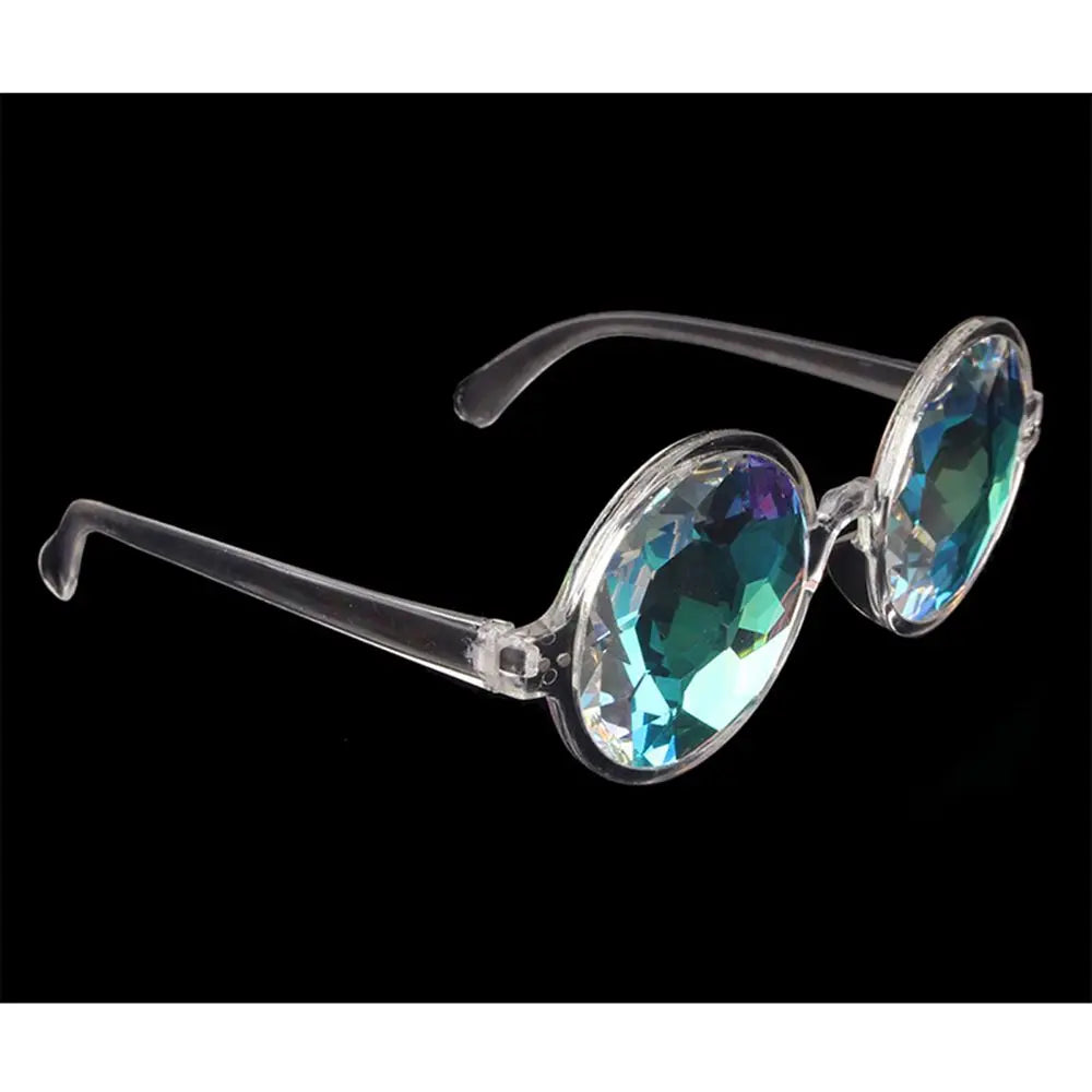 Party Glasses Clear Round Kaleidoscope Eyewears Crystal Lens Rave Men Women Sunglasses Psychedelic Prism Diffracted Eyewears