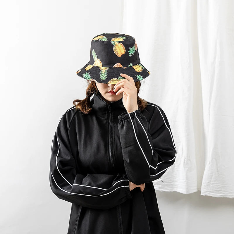 Bucket Hats with fruit and other stuff