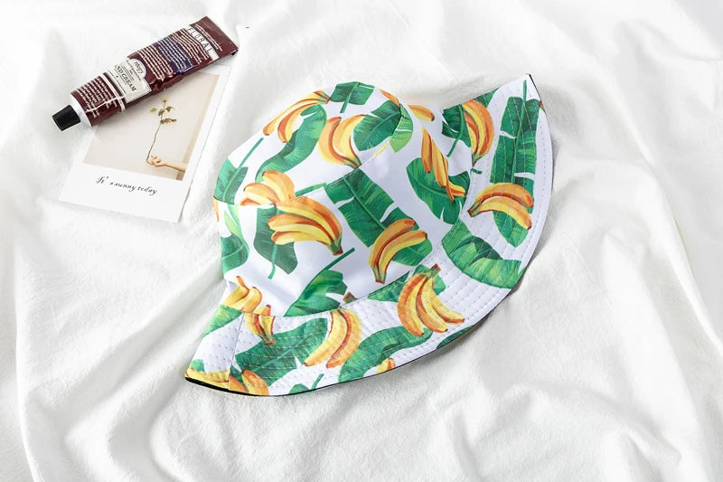 Bucket Hats with fruit and other stuff