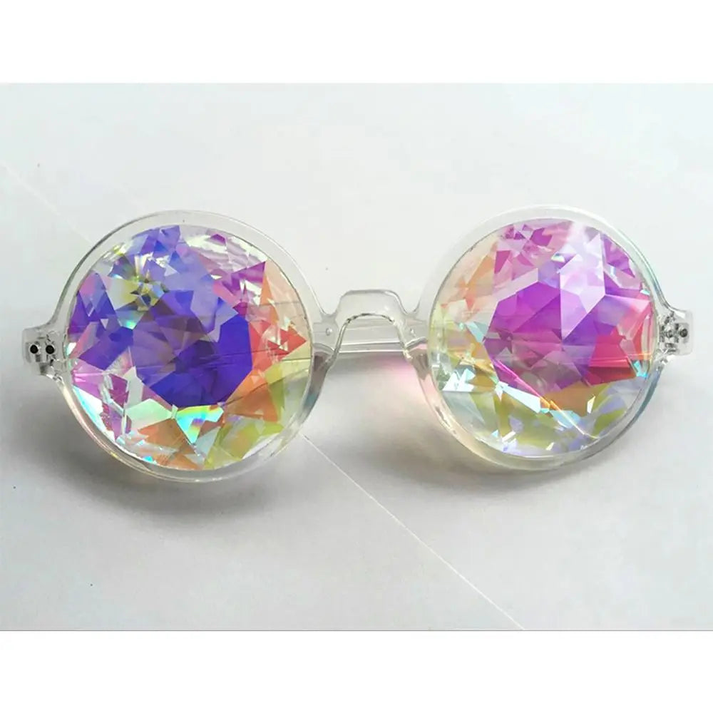 Party Glasses Clear Round Kaleidoscope Eyewears Crystal Lens Rave Men Women Sunglasses Psychedelic Prism Diffracted Eyewears