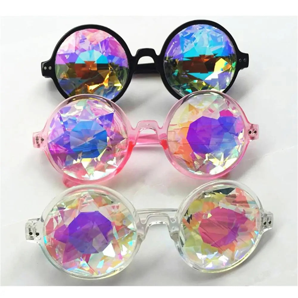 Party Glasses Clear Round Kaleidoscope Eyewears Crystal Lens Rave Men Women Sunglasses Psychedelic Prism Diffracted Eyewears