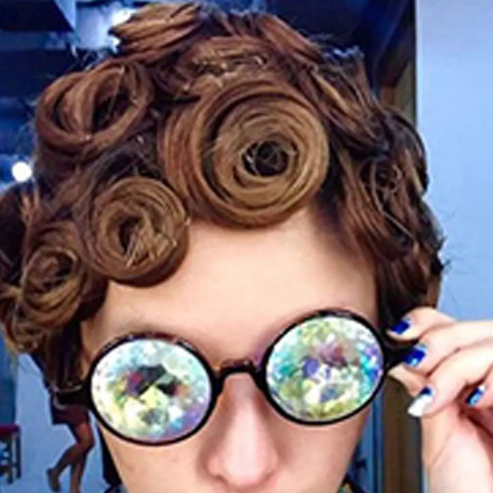 Party Glasses Clear Round Kaleidoscope Eyewears Crystal Lens Rave Men Women Sunglasses Psychedelic Prism Diffracted Eyewears