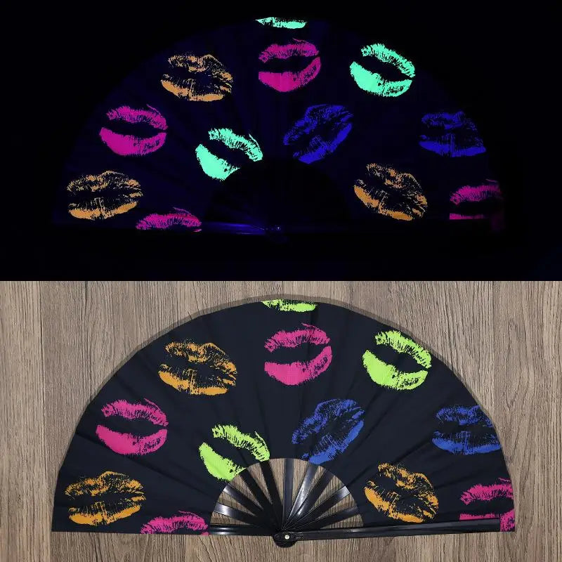 Kung Fu Fan UV Ink Printing Fluorescent Fan Bamboo Bone Folding Fan For Festival Dance Party