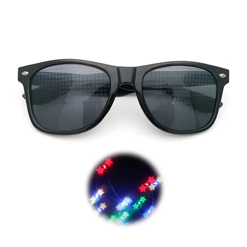 3D Prism Effect Diffraction Glasses Women Sunglasses Rectangle Rainbow Kaleidoscope Festival Style Rave Eyewear Clear/Gray lens