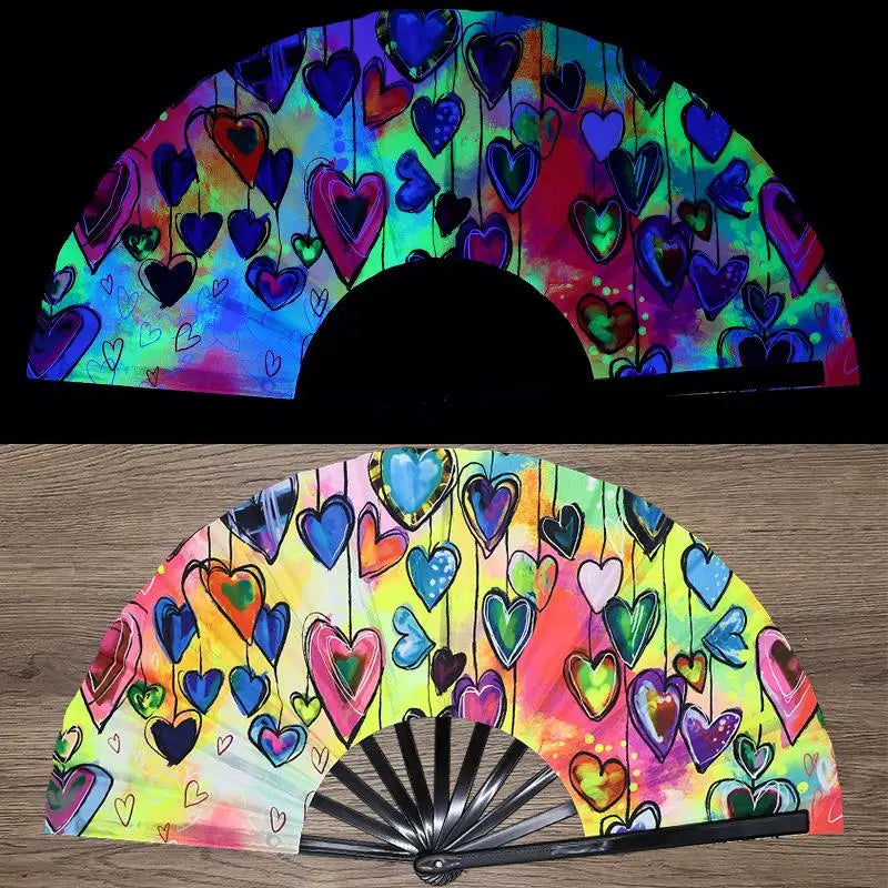 Kung Fu Fan UV Ink Printing Fluorescent Fan Bamboo Bone Folding Fan For Festival Dance Party