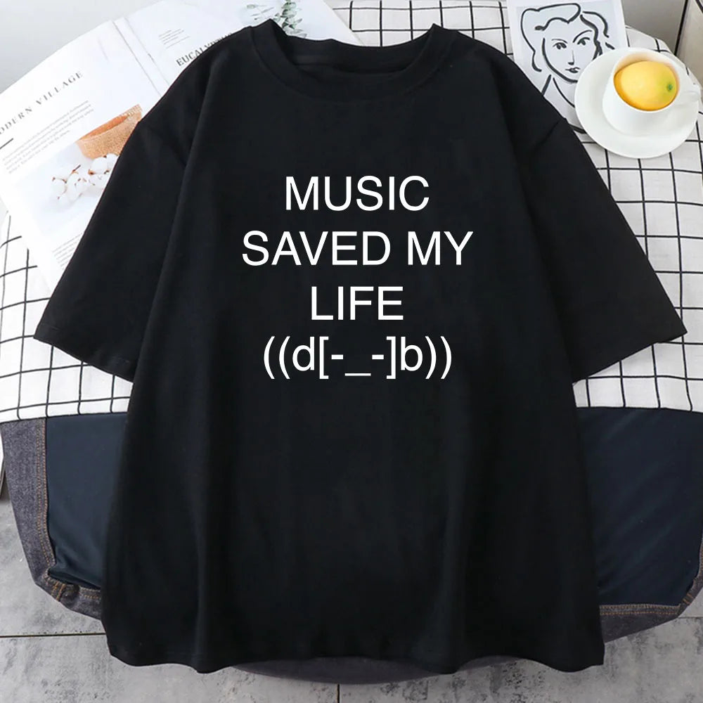 Music Saved My Life Cartoon Print T-shirt