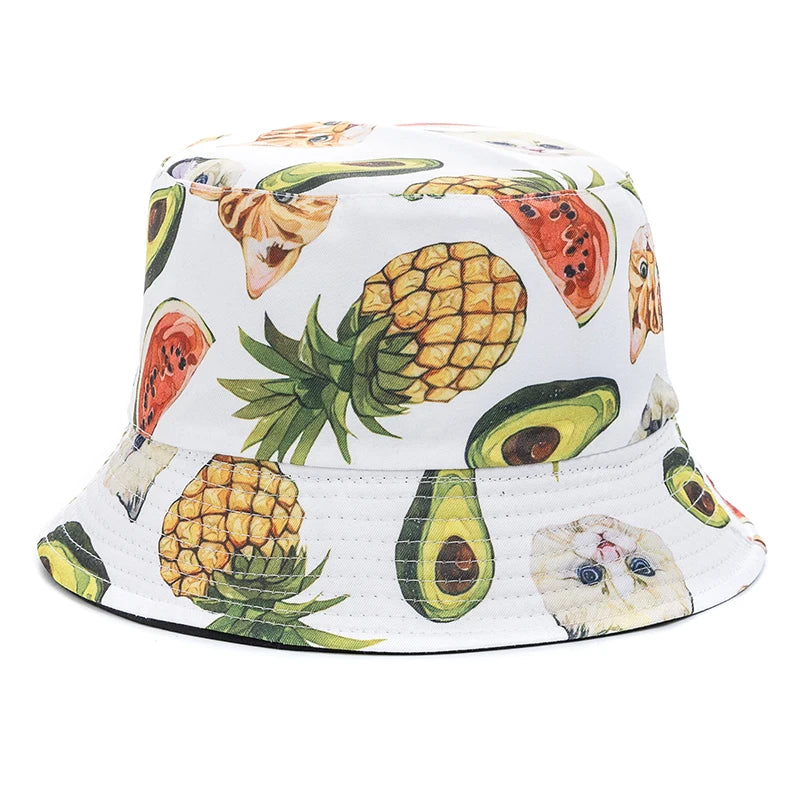 Bucket Hats with fruit and other stuff