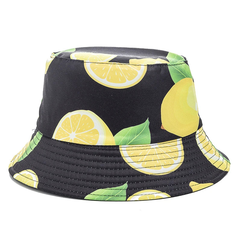 Bucket Hats with fruit and other stuff