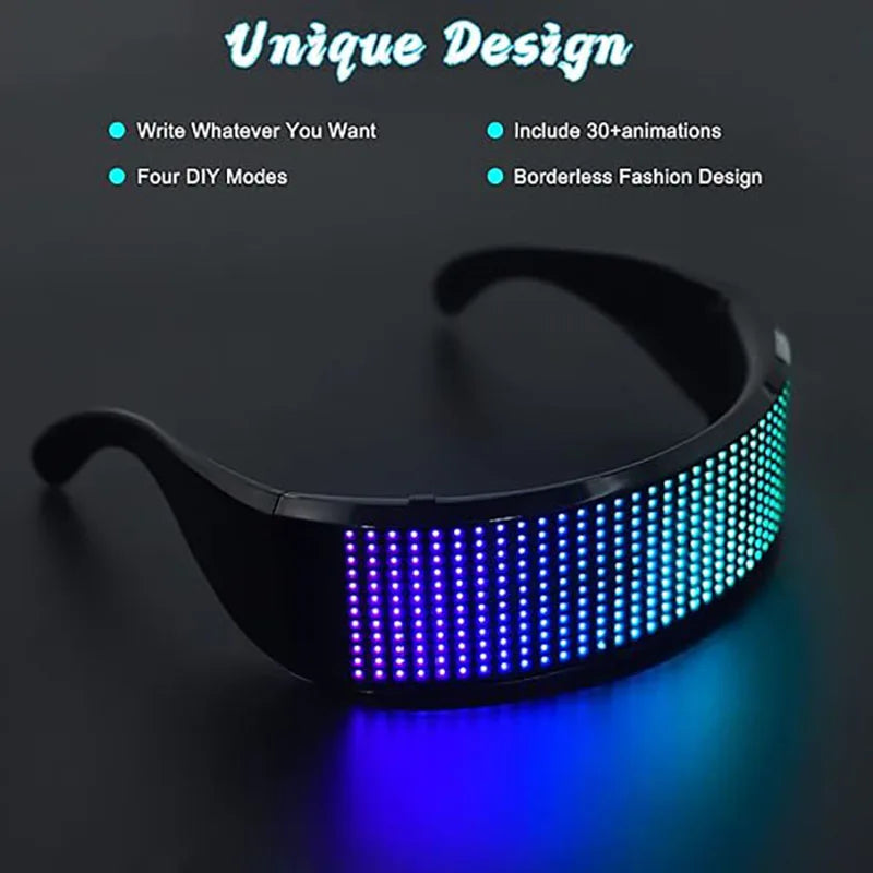 Full-Color LED Glasses App Control Programmable Dynamic Luminous Light Up Glasses