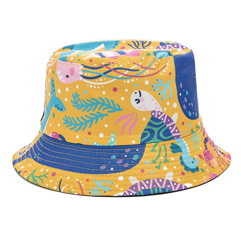 Bucket Hats with fruit and other stuff