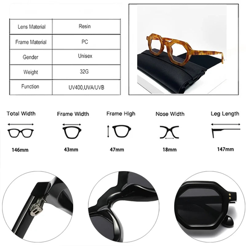 Retro Amber Polygon Sunglasses