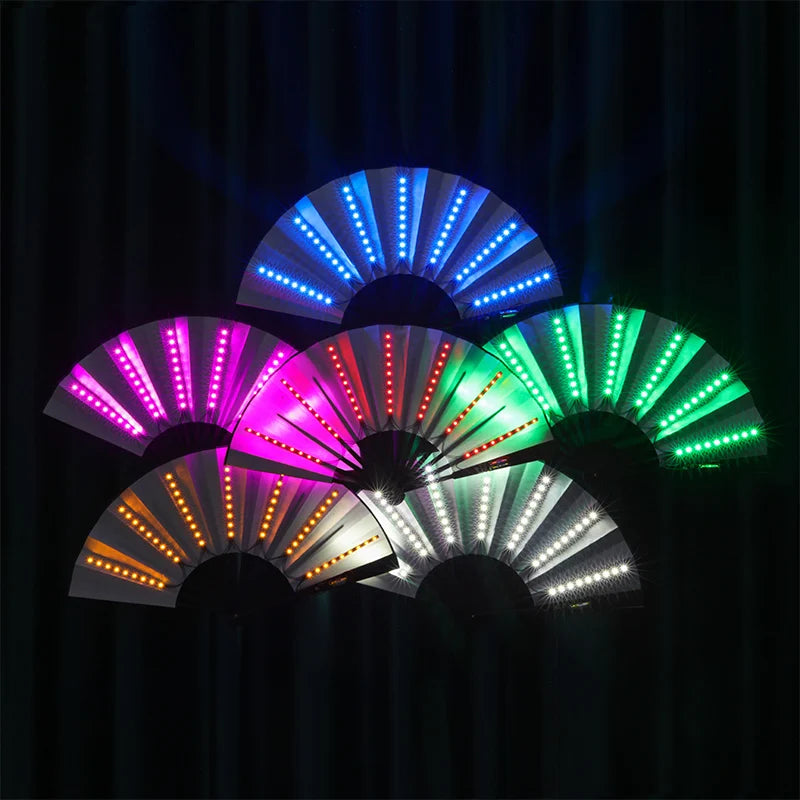 1pc Luminous Folding Fan Led Play Fan Colorful Hand Held Abanico Led Fans for Dance Neon Party Decoration DJ Night Club