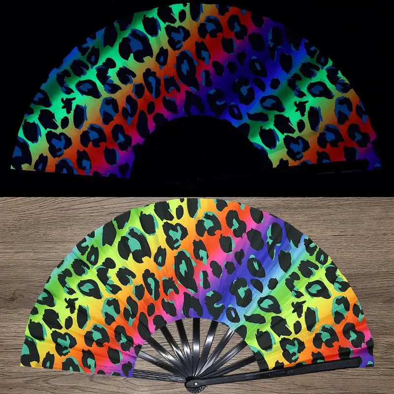 Kung Fu Fan UV Ink Printing Fluorescent Fan Bamboo Bone Folding Fan For Festival Dance Party