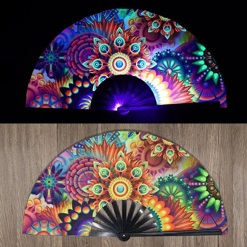 Kung Fu Fan UV Ink Printing Fluorescent Fan Bamboo Bone Folding Fan For Festival Dance Party