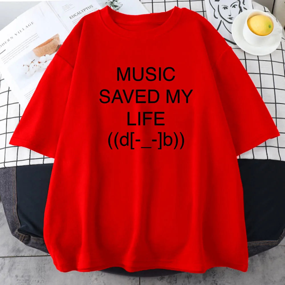 Music Saved My Life Cartoon Print T-shirt