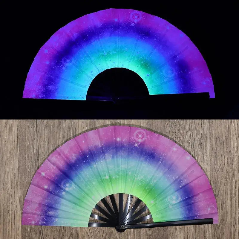 Kung Fu Fan UV Ink Printing Fluorescent Fan Bamboo Bone Folding Fan For Festival Dance Party
