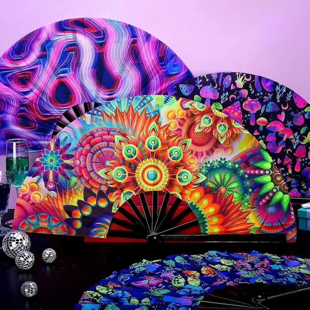 Kung Fu Fan UV Ink Printing Fluorescent Effect Cloth Fan Bamboo Bone Folding Loud Fan Christmas Personal Gifts Bamboo Material