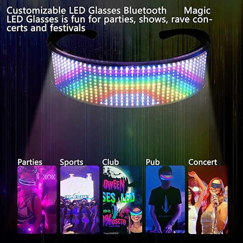 Full-Color LED Glasses App Control Programmable Dynamic Luminous Light Up Glasses
