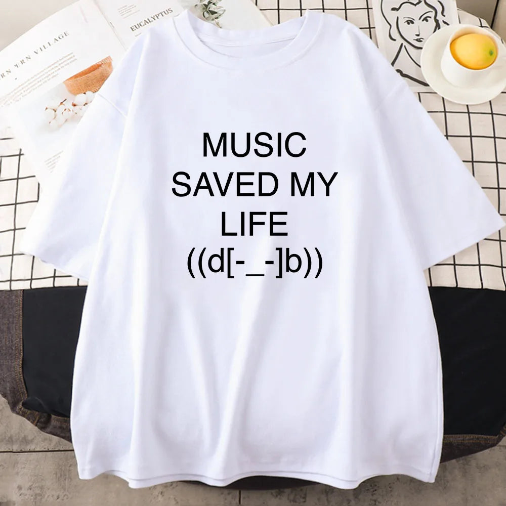 Music Saved My Life Cartoon Print T-shirt