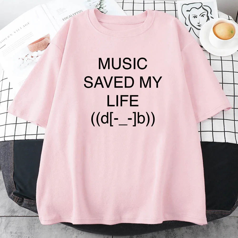Music Saved My Life Cartoon Print T-shirt