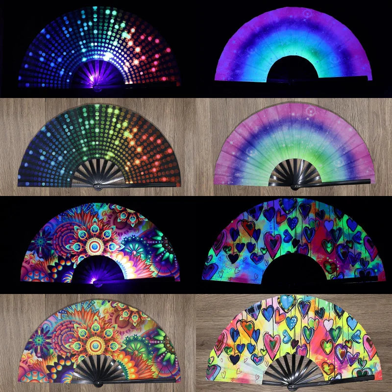 1pcs Kung Fu Fan UV Ink Printing Fluorescent Fan