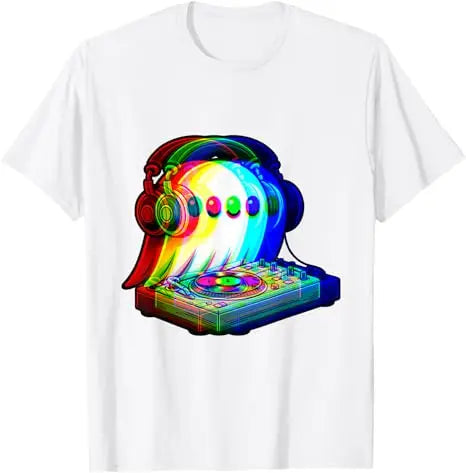 House Music Ghost Dj Optical Illusion EDM Halloween Rave DJ T-Shirt Humor Funny Rock Graphic Outfit Short Sleeve Blouses Y2k Top