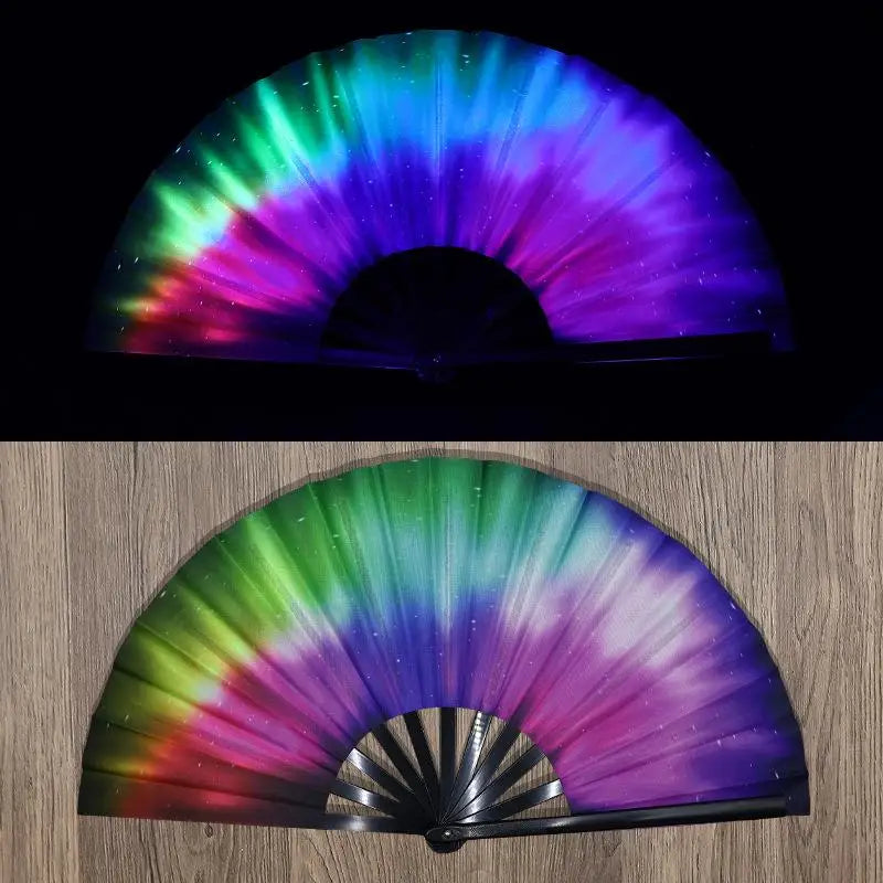 Kung Fu Fan UV Ink Printing Fluorescent Fan Bamboo Bone Folding Fan For Festival Dance Party