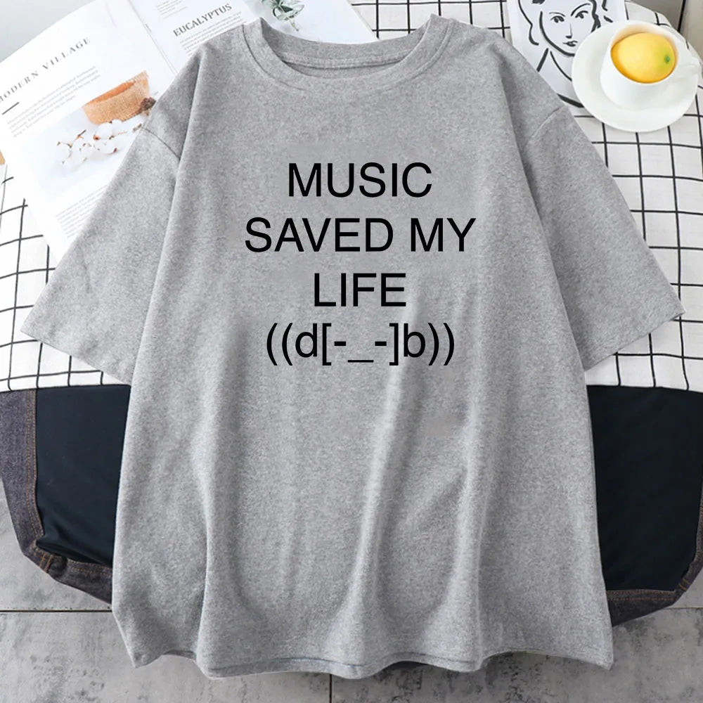 Music Saved My Life Cartoon Print T-shirt