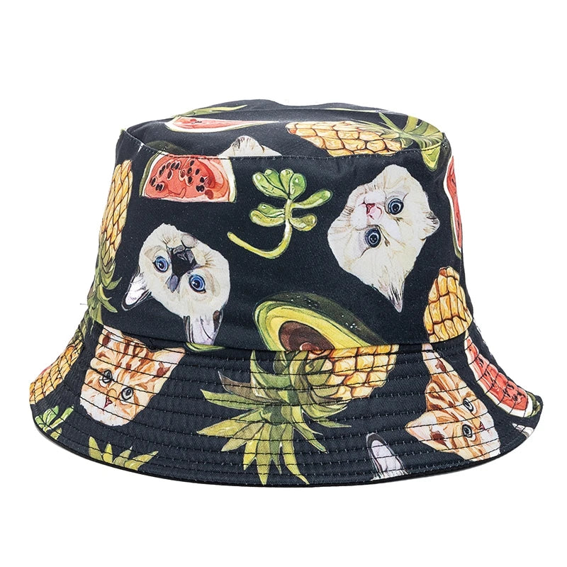 Bucket Hats with fruit and other stuff