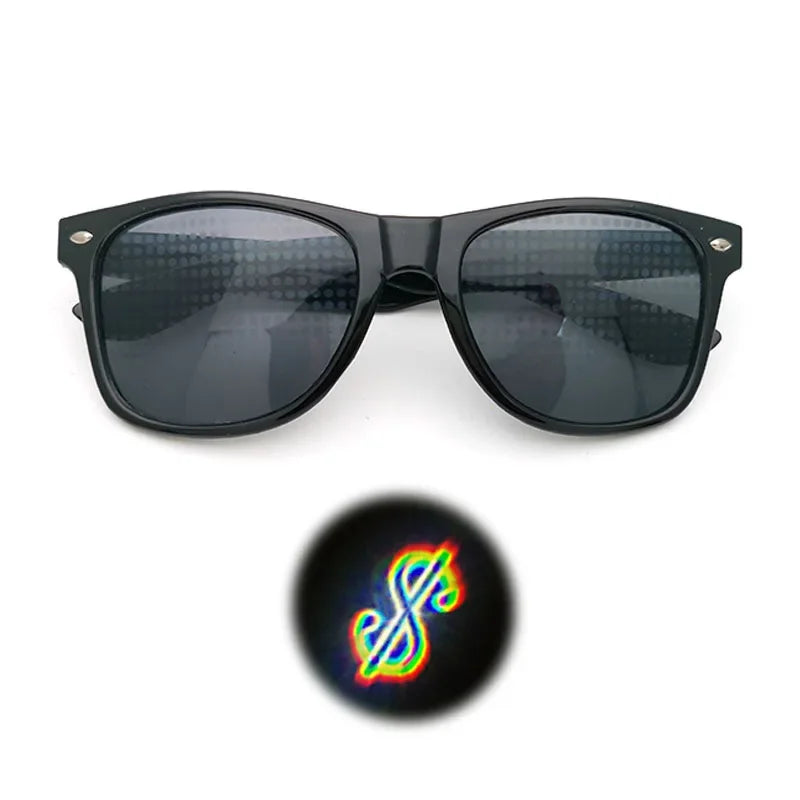 3D Prism Effect Diffraction Glasses Women Sunglasses Rectangle Rainbow Kaleidoscope Festival Style Rave Eyewear Clear/Gray lens