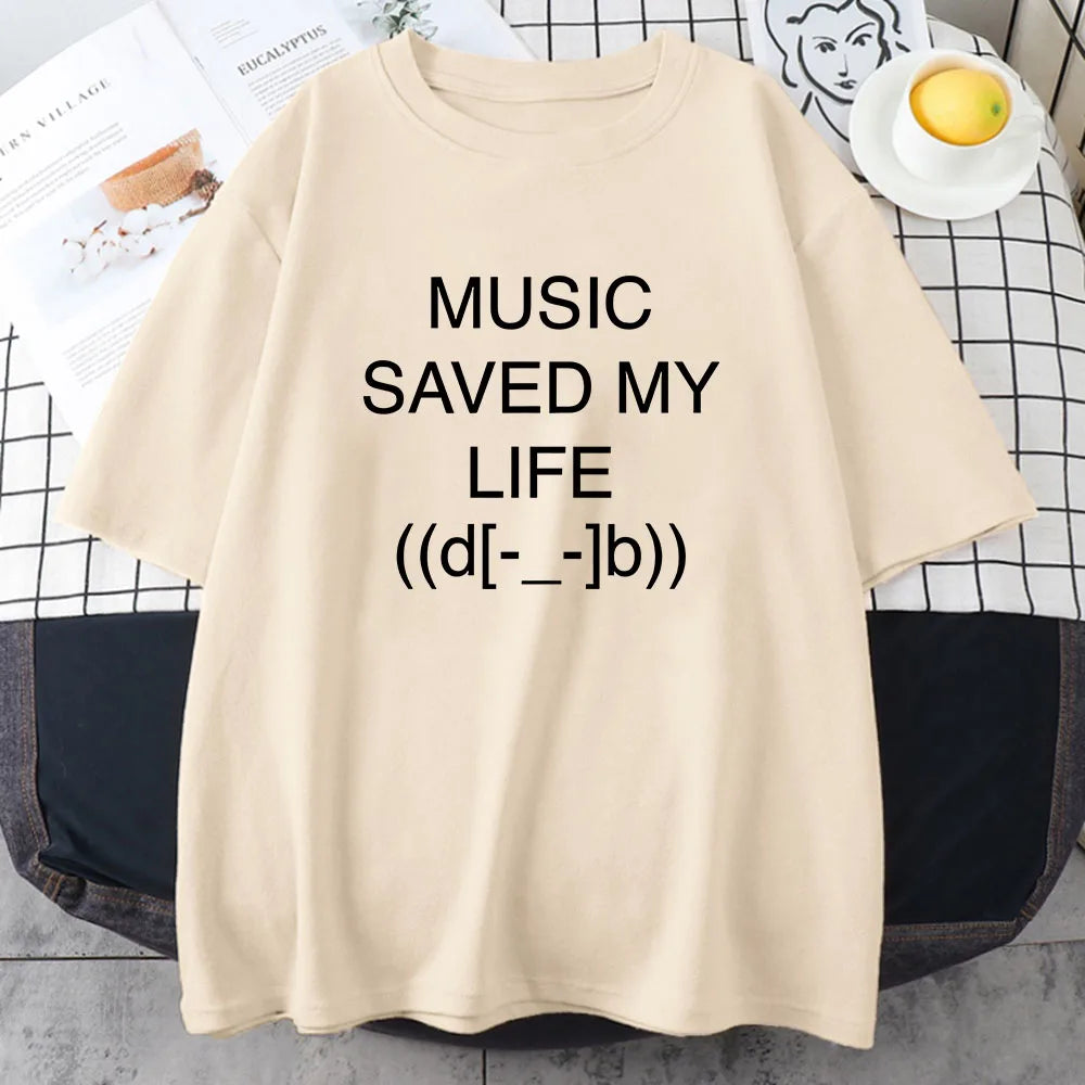 Music Saved My Life Cartoon Print T-shirt