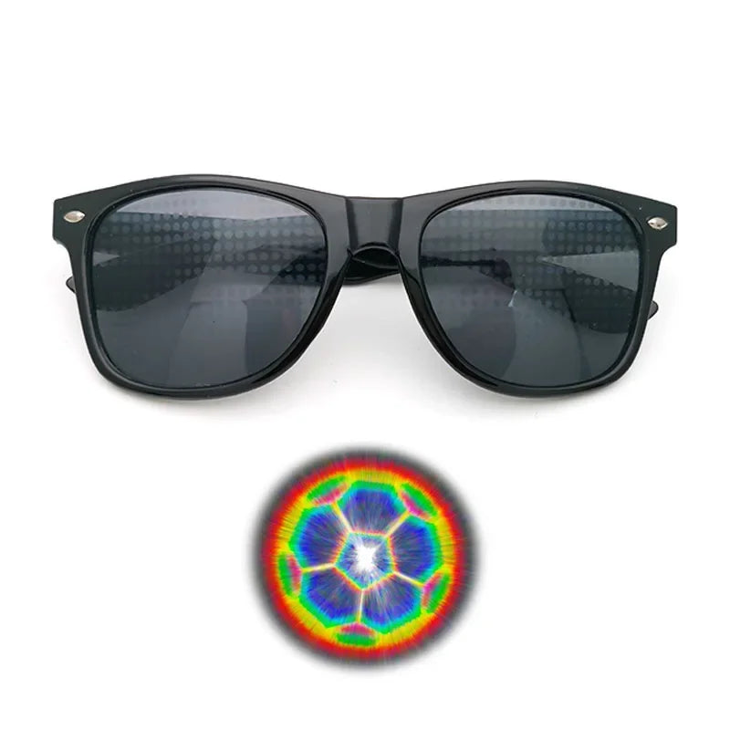 3D Prism Effect Diffraction Glasses Women Sunglasses Rectangle Rainbow Kaleidoscope Festival Style Rave Eyewear Clear/Gray lens