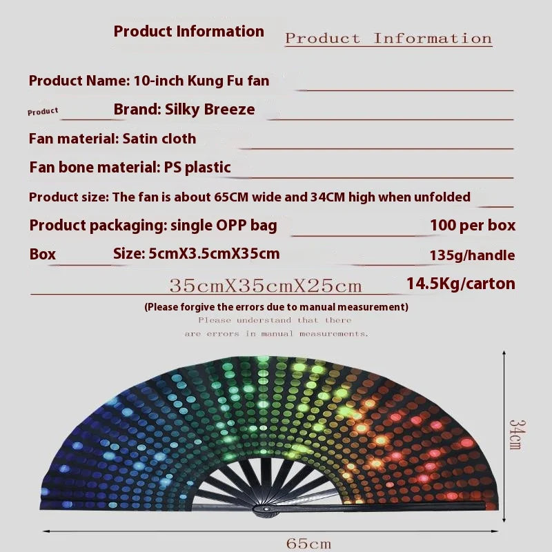 Kung Fu Fan UV Ink Printing Fluorescent Fan Bamboo Bone Folding Fan For Festival Dance Party