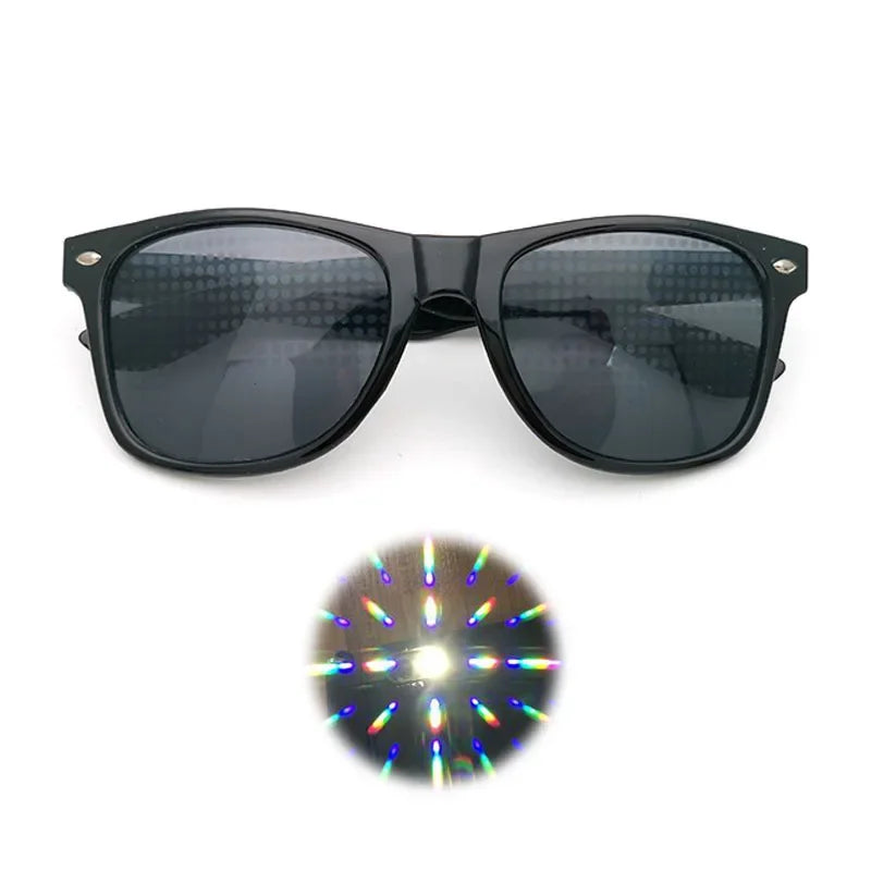 3D Prism Effect Diffraction Glasses Women Sunglasses Rectangle Rainbow Kaleidoscope Festival Style Rave Eyewear Clear/Gray lens
