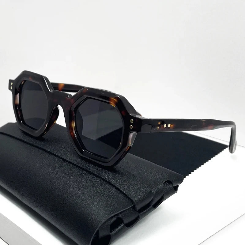 Retro Amber Polygon Sunglasses