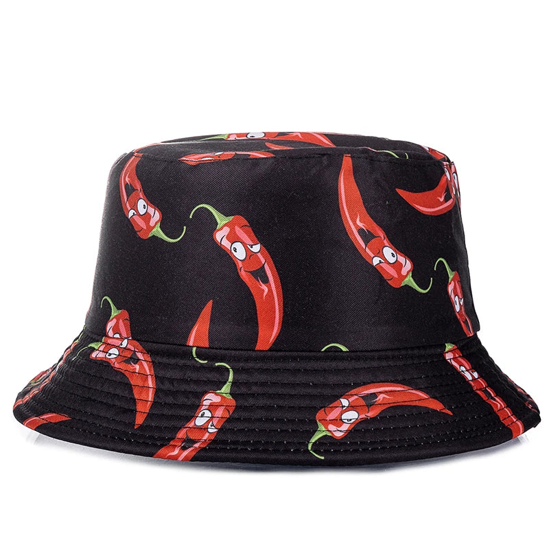 Bucket Hats with fruit and other stuff