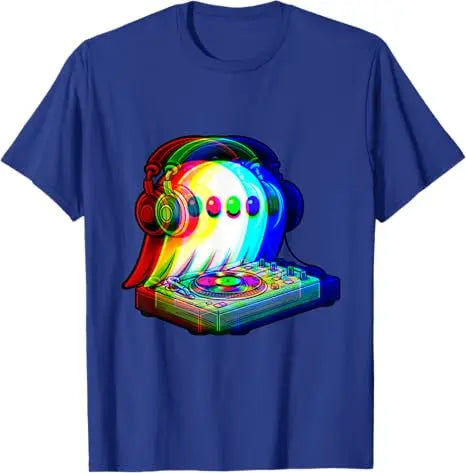 House Music Ghost Dj Optical Illusion EDM Halloween Rave DJ T-Shirt Humor Funny Rock Graphic Outfit Short Sleeve Blouses Y2k Top