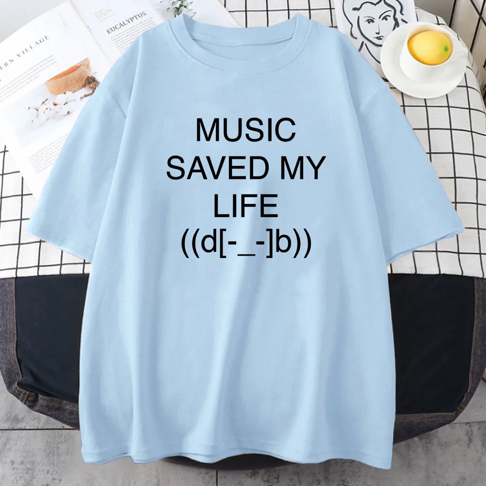 Music Saved My Life Cartoon Print T-shirt
