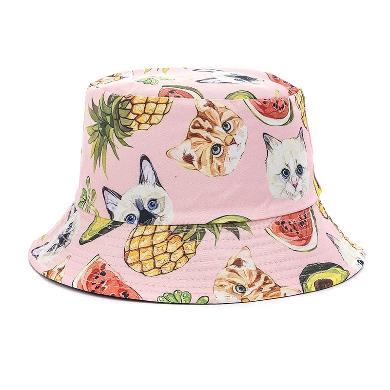 Bucket Hats with fruit and other stuff