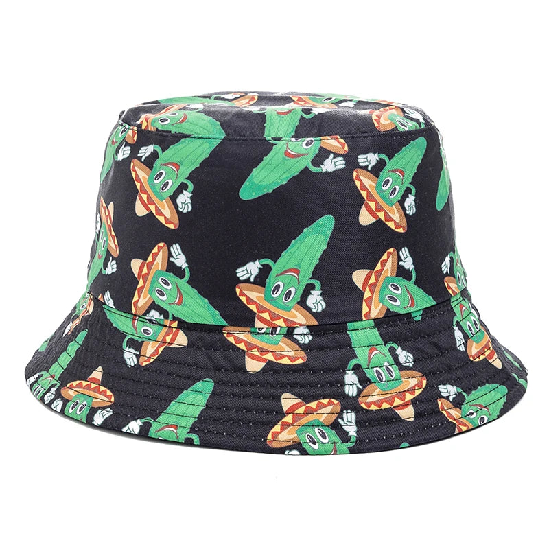 Bucket Hats with fruit and other stuff