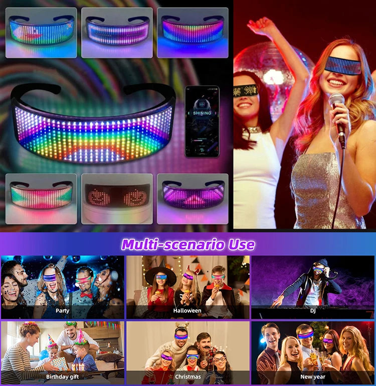 Full-Color LED Glasses App Control Programmable Dynamic Luminous Light Up Glasses