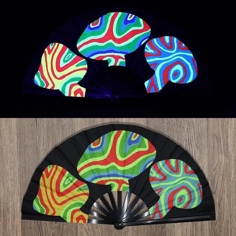 Kung Fu Fan UV Ink Printing Fluorescent Fan Bamboo Bone Folding Fan For Festival Dance Party