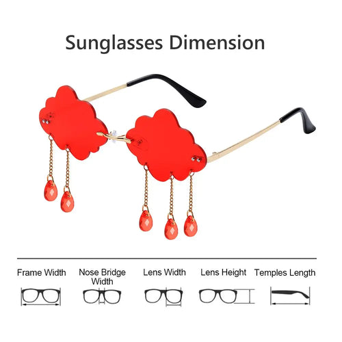 2023 Retro Rimless Sunglasses Women Men Vintage Clouds diamond Tassel Steampunk Disco Glasses Funny Cloud Shaped Shades