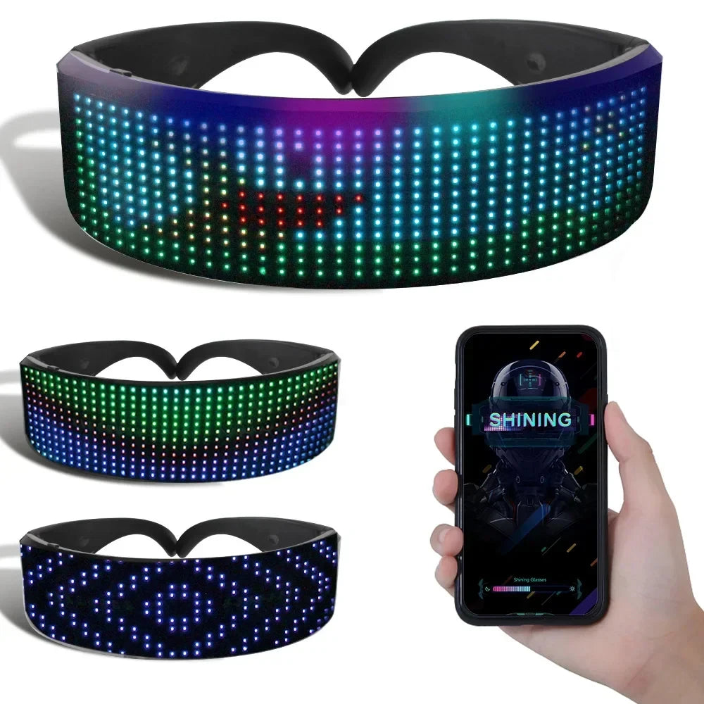 Full-Color LED Glasses App Control Programmable Dynamic Luminous Light Up Glasses For Raves Festivals Party